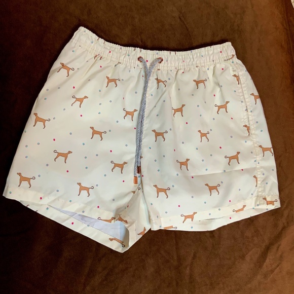 Polonio Other - Polonio Ivory Brown Pink M Swim Shorts with Dog Print Beach Boat Coastal